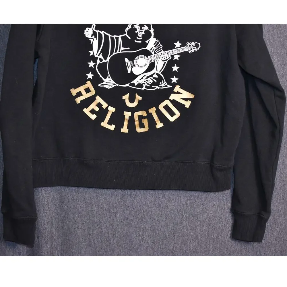 True Religion Men's Large Pullover Hoodie Starry Buddha Black